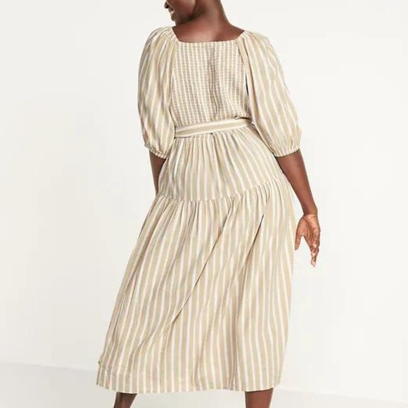Old Navy Waist-Defined Striped Tie-Belt Midi Plus Wrap Dress for Women New - Picture 4 of 5